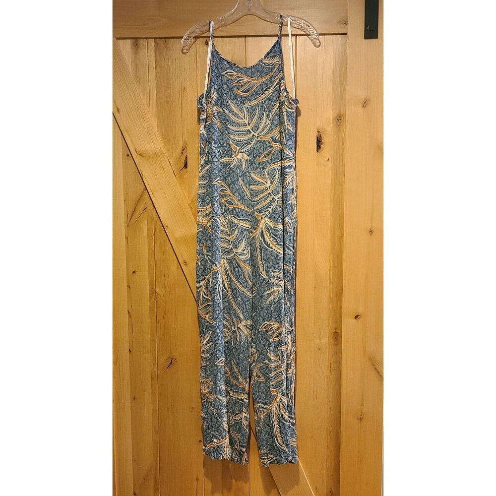 New! Primark Women Jumpsuit Sz 10 Blue Tropical Rayon Spaghetti Wide Leg Smocked